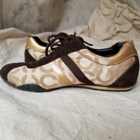 Coach Joss Signature Sued Sneakers Gold & Brown Size 9M - Picture 5 of 15